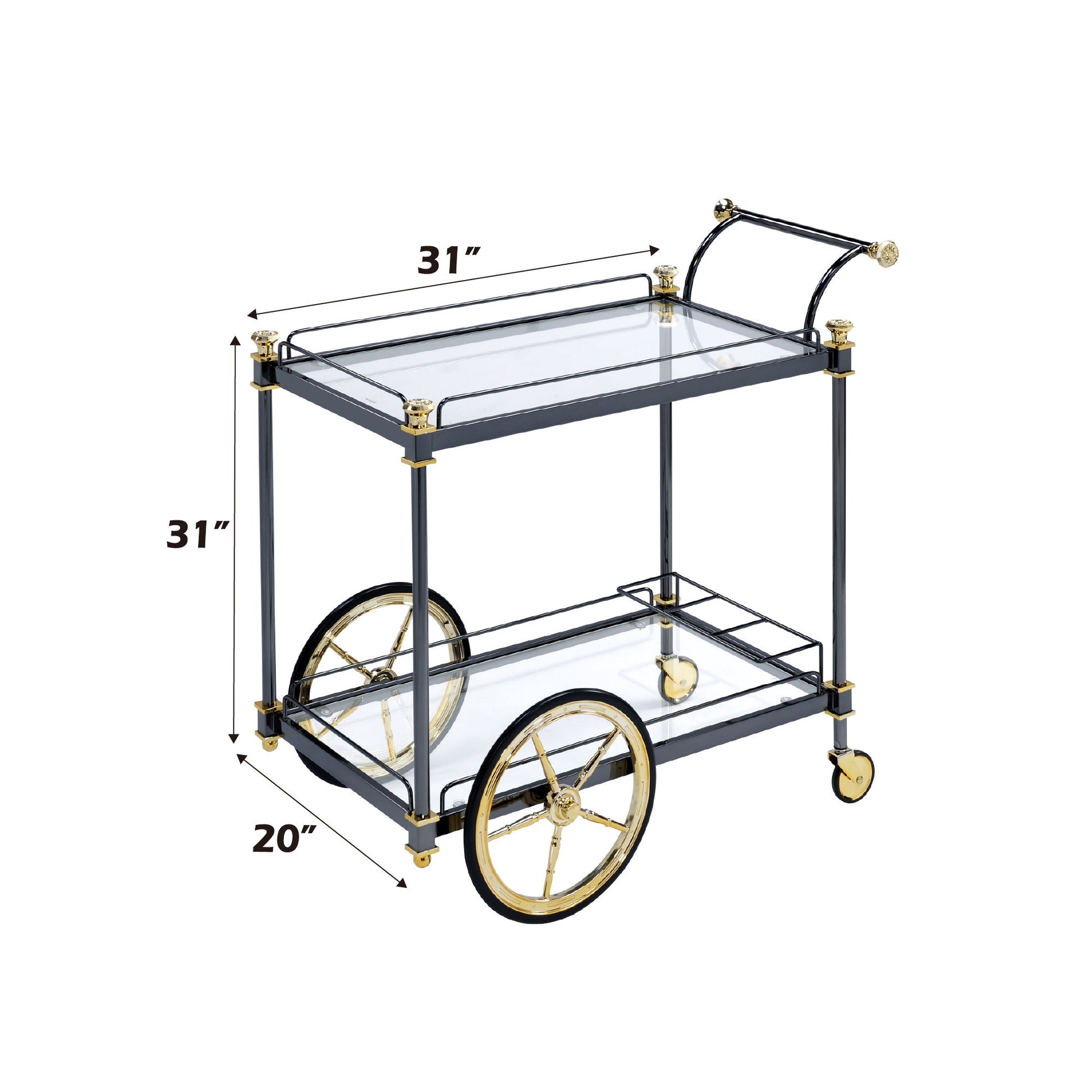 Cyrus - Clear Glass Serving Cart - Black / Gold Acme