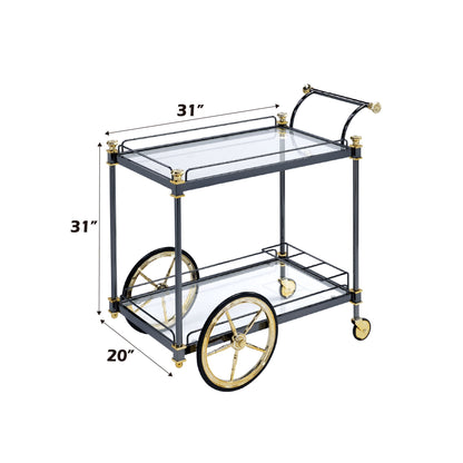 Cyrus - Clear Glass Serving Cart - Black / Gold Acme