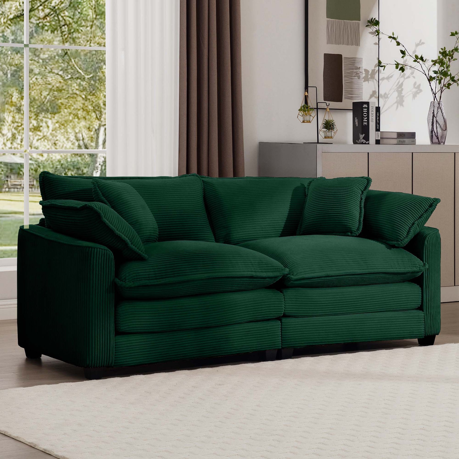 Modern 2 Seater With 4 Pillows, Upholstered Deep Seating Loveseat Home Essentials