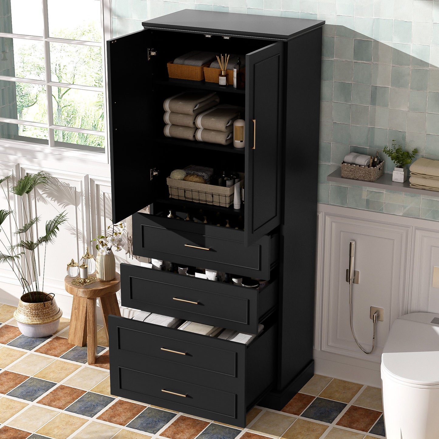 Freestanding Bathroom Cabinet With 3 Drawers, Adjustable Shelf, Soft Close Doors Hearth and Haven