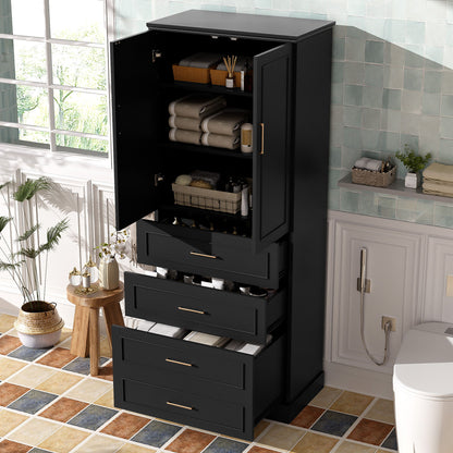 Freestanding Bathroom Cabinet With 3 Drawers, Adjustable Shelf, Soft Close Doors Hearth and Haven