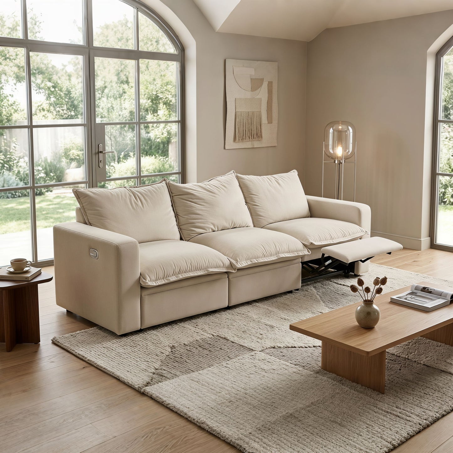 Plush Pillow Top Reclining Sofa, 3 Seat - Cream Beige Home Essentials