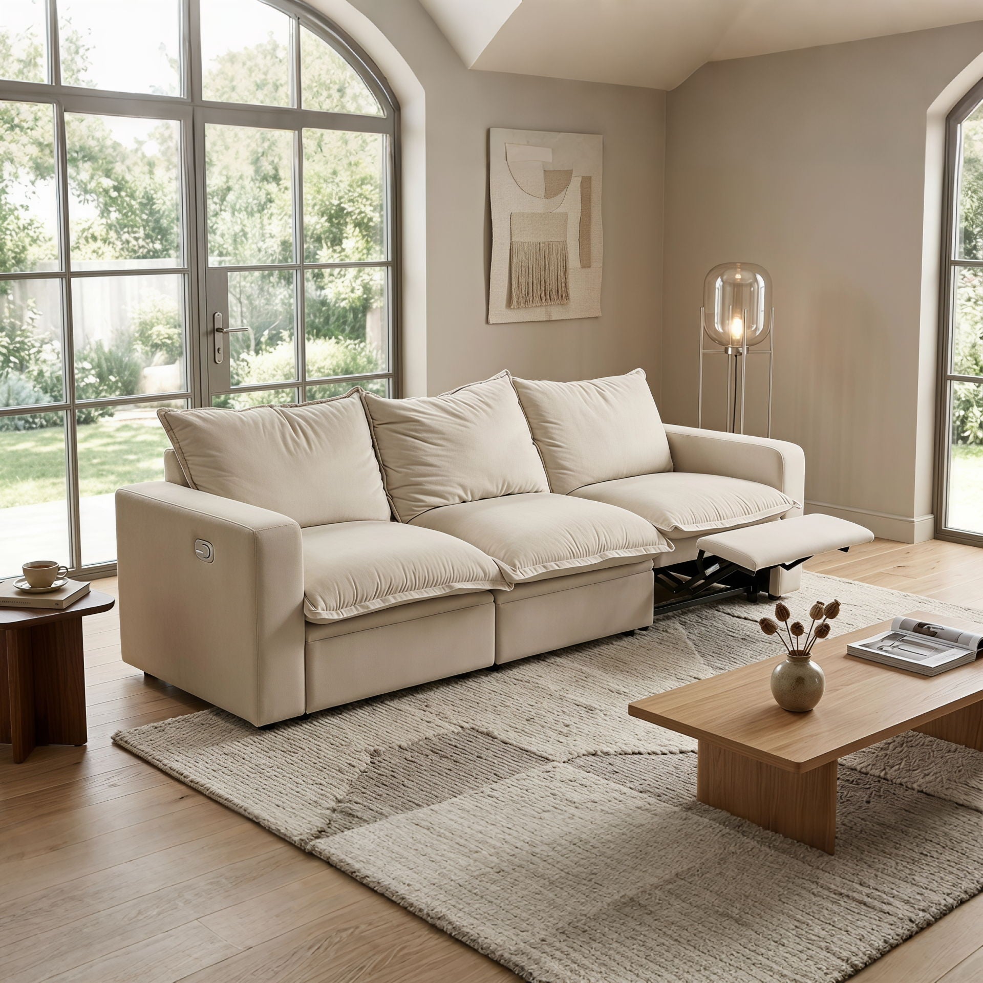 Plush Pillow Top Reclining Sofa, 3 Seat - Cream Beige Home Essentials