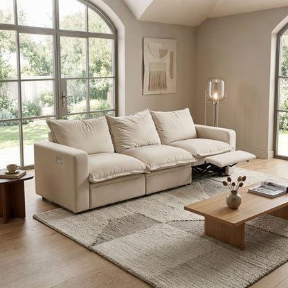 Plush Pillow Top Reclining Sofa, 3 Seat - Cream Beige Home Essentials