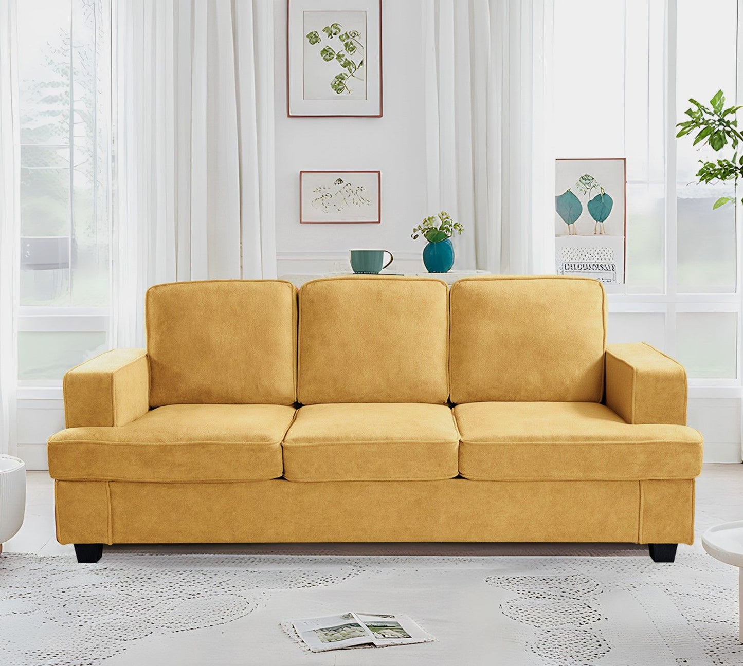 Modern Sofa, Comfortable 3 Seater Couch With Deep Seating, Loose Back Cushions, Wide Arms US Pride