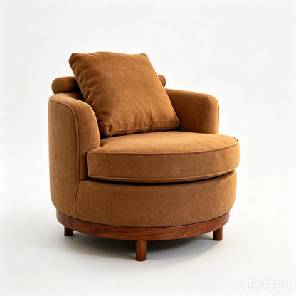 Rotatable Round Barrel Accent Chair With Adjustable Headrest - Orange / Dark Brown Home Essentials