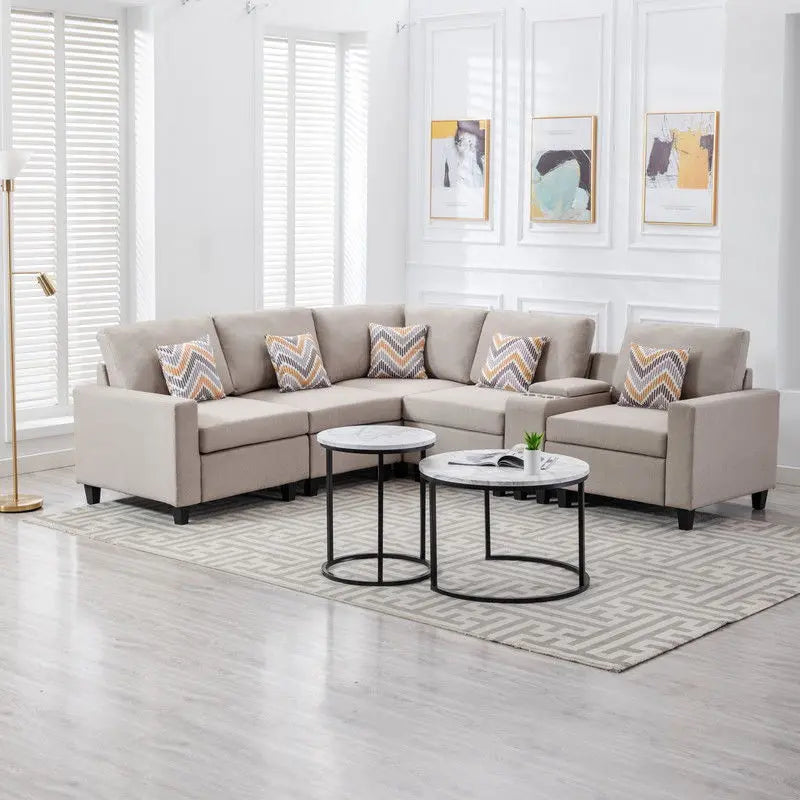 Nolan - Fabric 6 Piece Sectional Sofa With Pillows And Interchangeable Legs Lilola Home