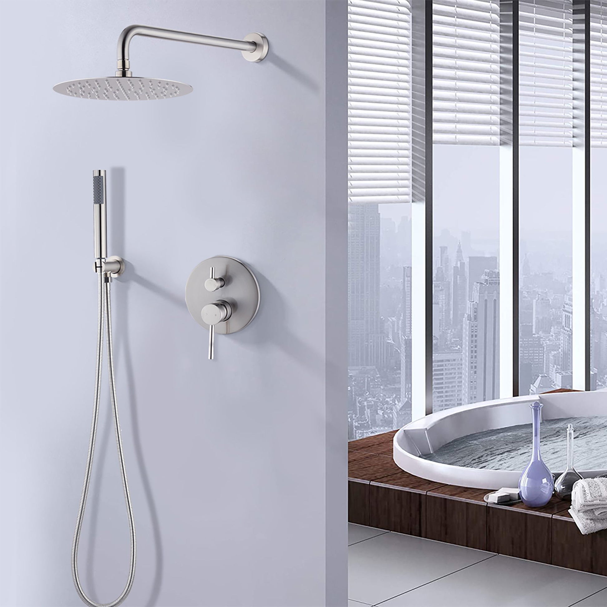 Elegant 10" Round Rain Shower Head And Handheld Set With Adjustable Tilt And Dual Modes Daily Nest