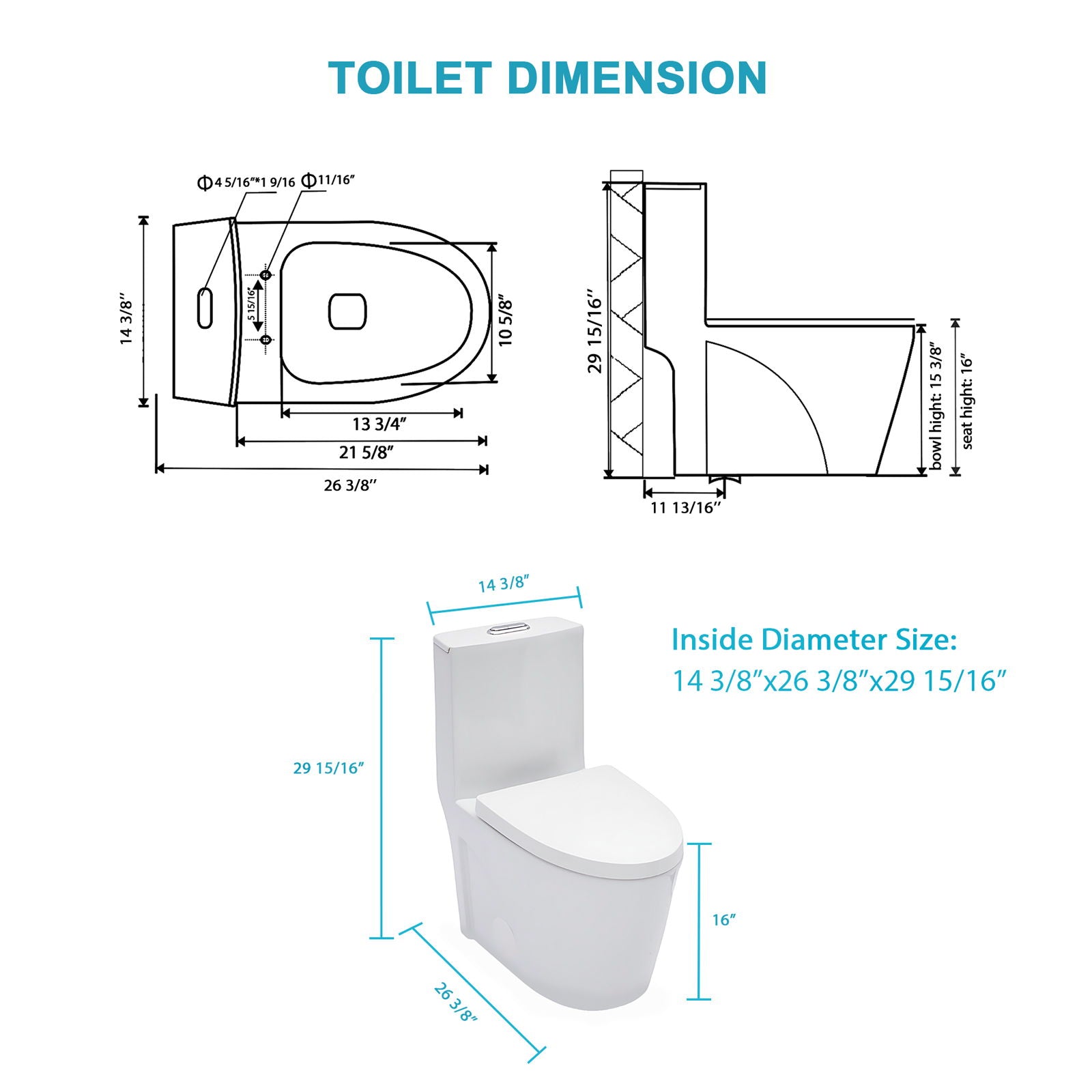 1 Piece Toilet For Bathroom, Dual Flush 1.24 / 1.6 Gpf, Soft Closing Seat - White Daily Nest
