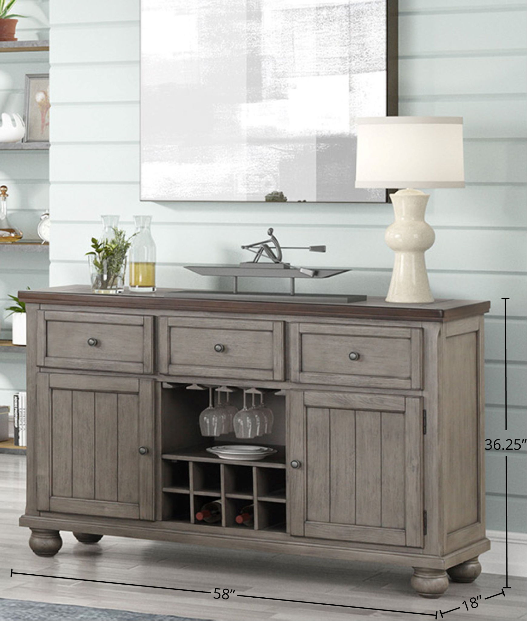 Rustic Two Tone Sever With Powerpack - Gray Bernards Furniture