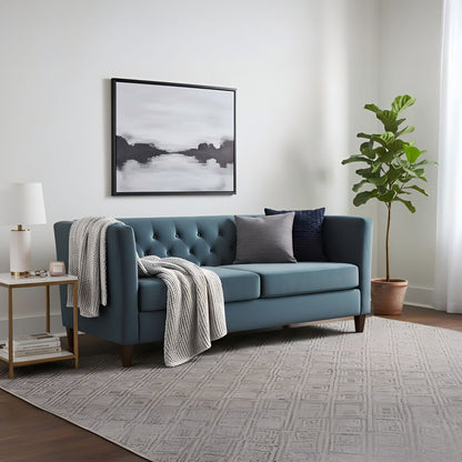Button Tufted Velvet 3-Seater Sofa, Square Arm Upholstered Couch With Tapered Wood Legs, Mid-Century Tufted Large Sofa Furniture For Living Room U S Pride Furniture