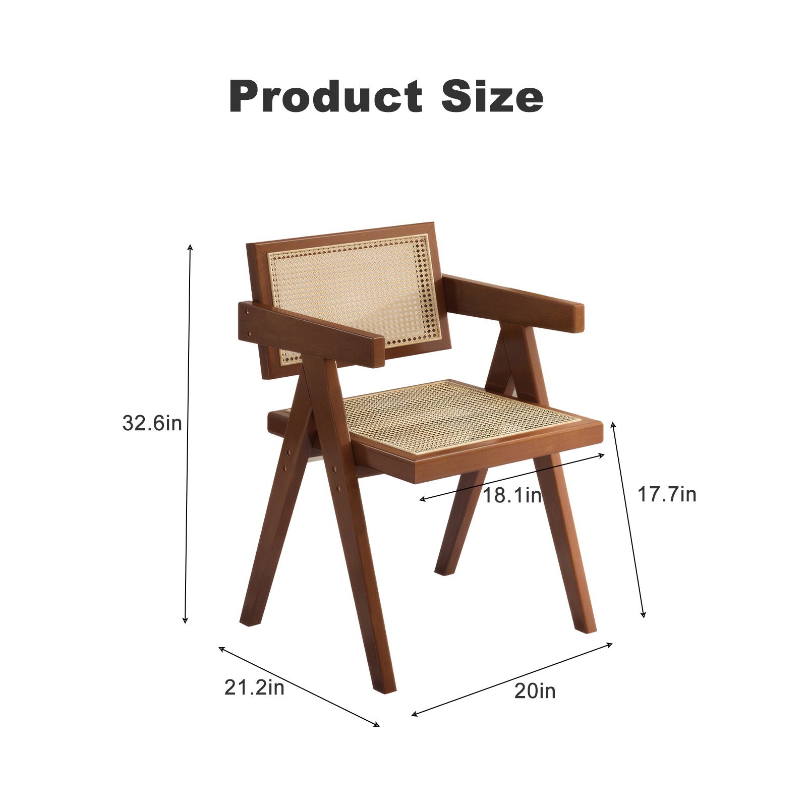Modern Mid Century Dining Chairs (Set of 2), Rattan Accent Chairs, Comfy Armchairs, Outdoor Wood Chairs With Armrest - Walnut Home Essentials