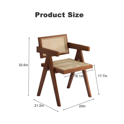 Modern Mid Century Dining Chairs (Set of 2), Rattan Accent Chairs, Comfy Armchairs, Outdoor Wood Chairs With Armrest - Walnut Home Essentials