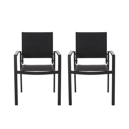 Baird - Outdoor Mesh And Aluminum Dining Chairs - Black Noble House
