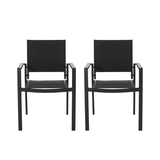 Baird - Outdoor Mesh And Aluminum Dining Chairs - Black Noble House