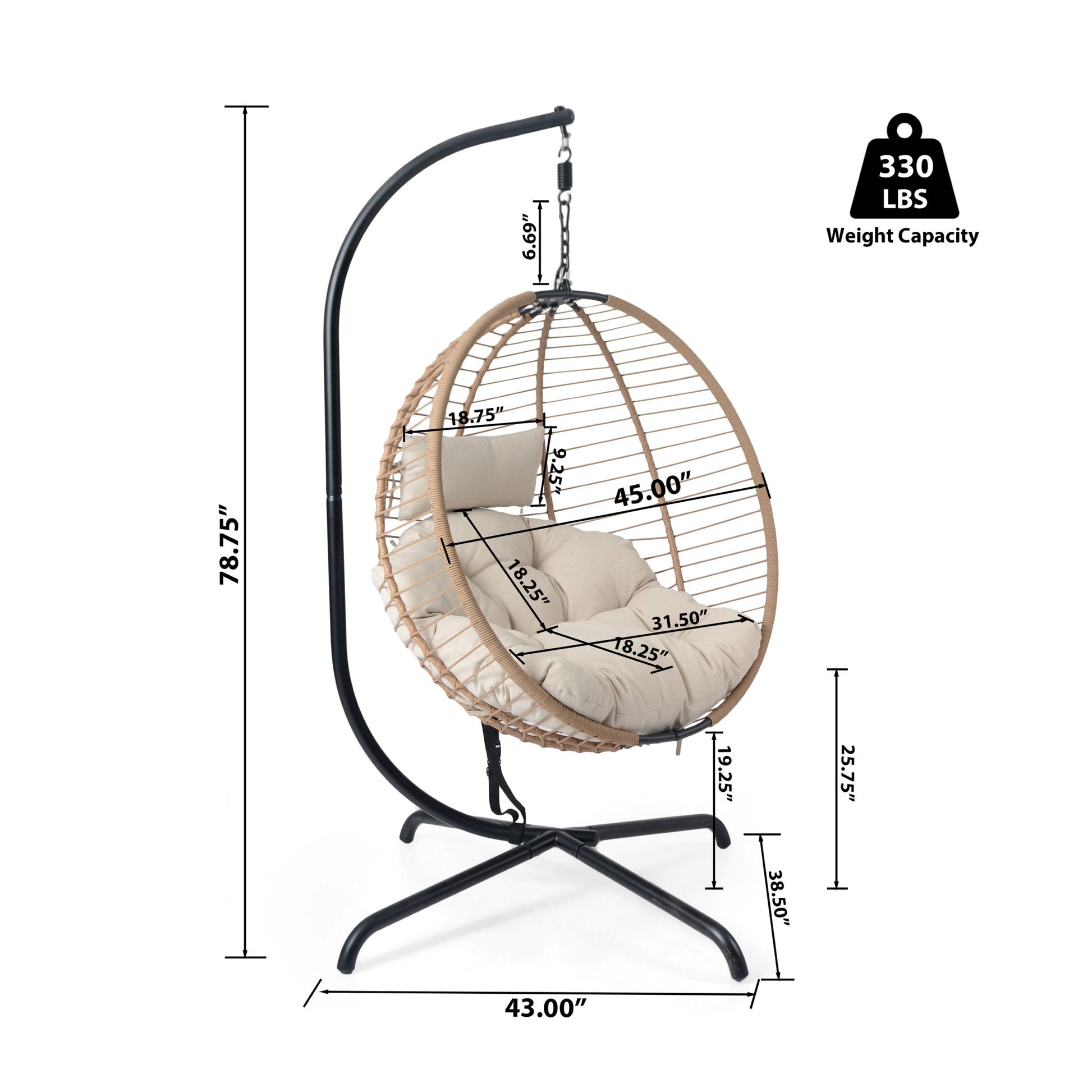 Sora - Outdoor Patio Wicker Hanging Chair With Stand - Beige / Brown Noble House