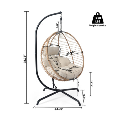 Sora - Outdoor Patio Wicker Hanging Chair With Stand - Beige / Brown Noble House