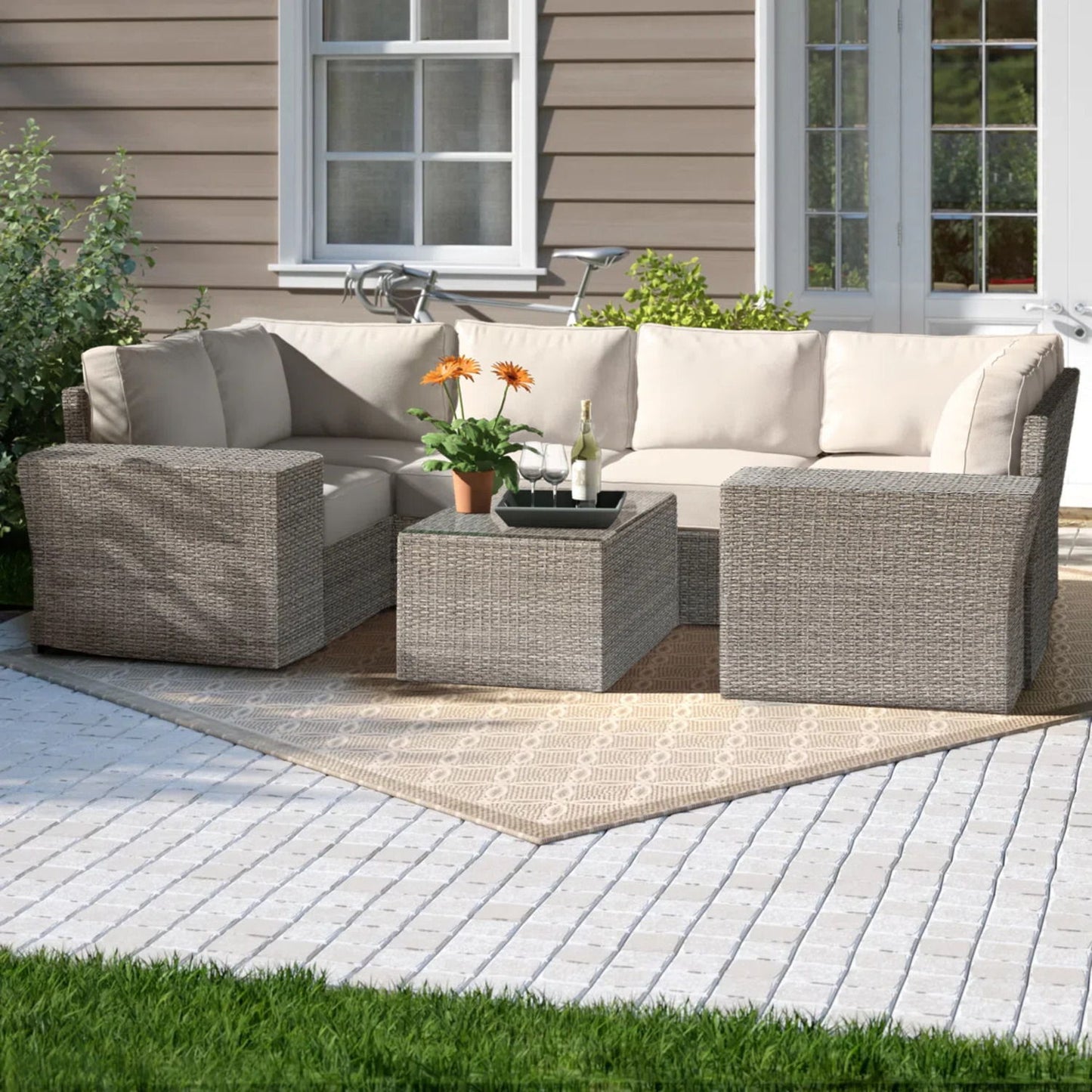 Outdoor Wicker Sectional With Weather Resistant Cushions And Table LSI Patio Furniture