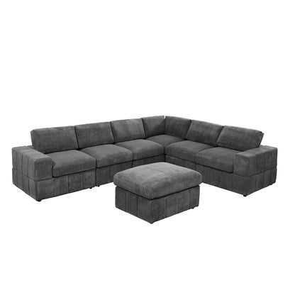 Oversized Modular Sectional Sofa, 7 Piece Reversible With Ottoman - Dark Gray Home Essentials