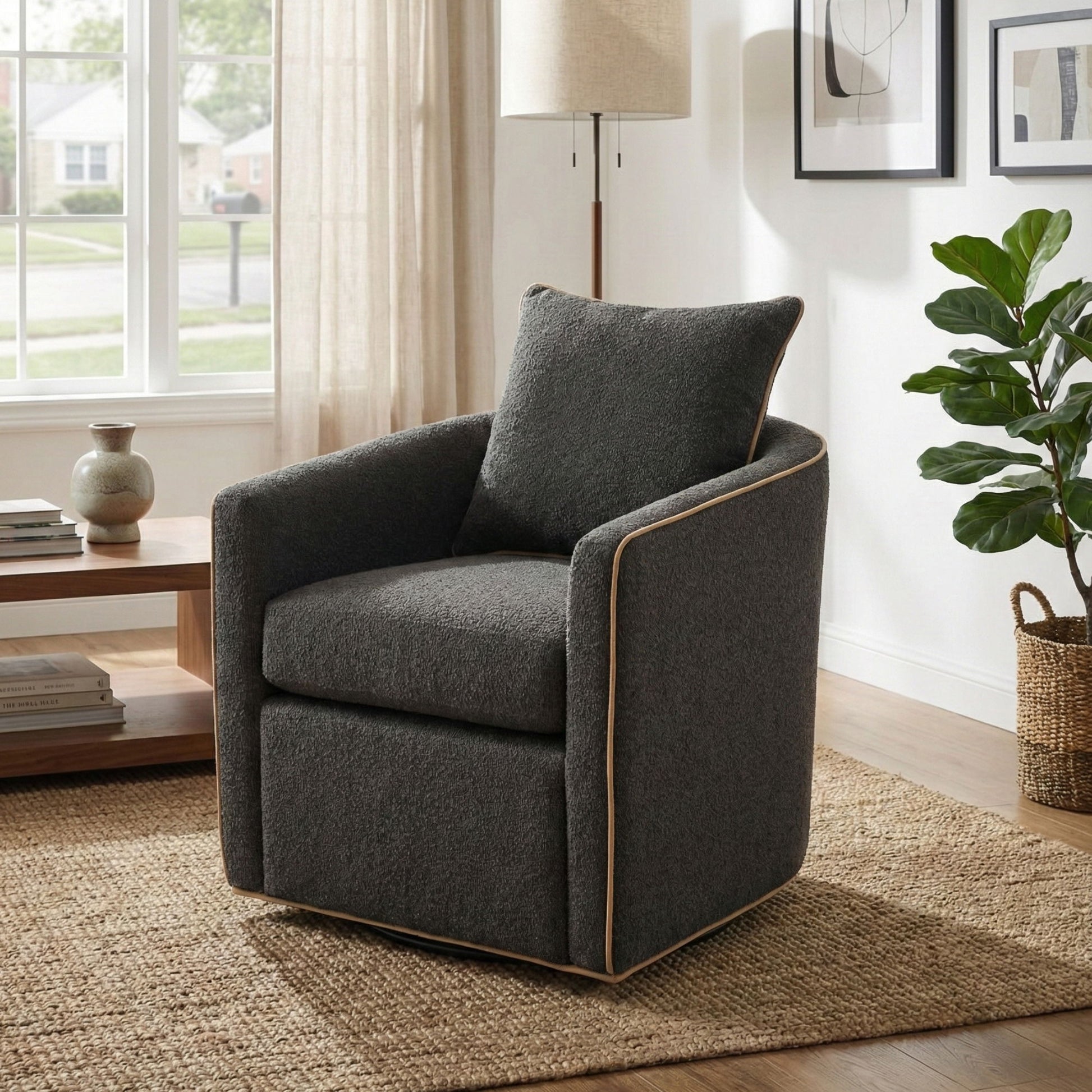 Swivel Accent Chair, Rotating Base, For Living Room Noble House