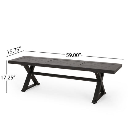 Modern Aluminum Outdoor Dining Bench With X Base Noble House