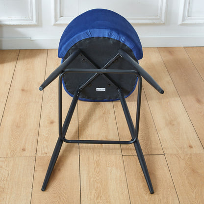 Bar Stool (Set of 2) Modern Counter Bar Height Chair With Back, Sturdy Metal Legs & Footrests, Island Stool For Kitchen Bar - Blue Home Essentials