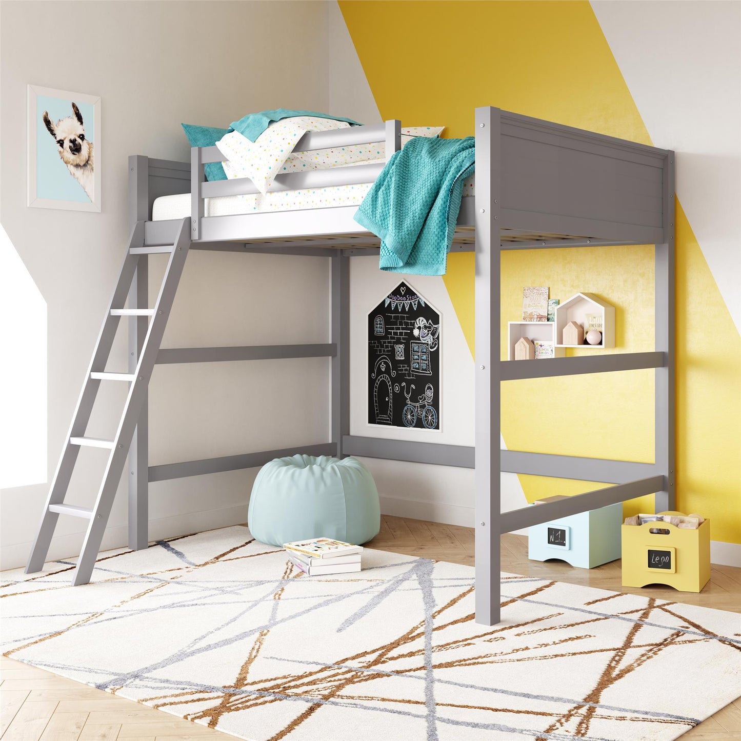 Denver - Full Size Loft Bed, Spacious Under Bed Space, Ladder & Guardrails - Gray Home Essentials