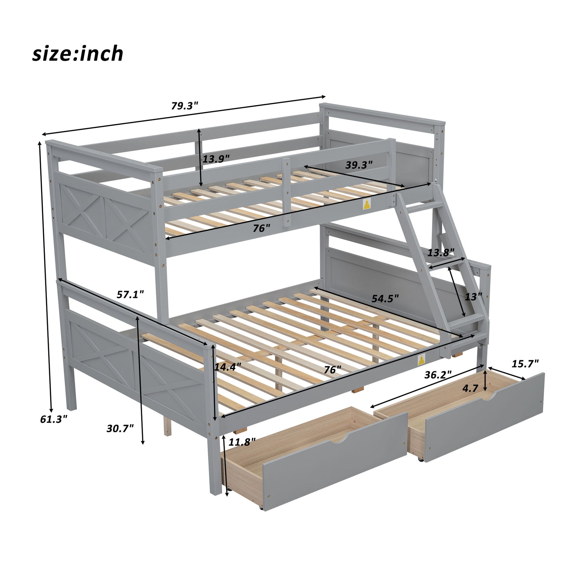 Bunk Bed With Ladder And Safety Guardrail Hearth and Haven