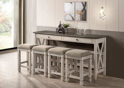 Console Table With 4 Stools - Antique White Bernards Furniture