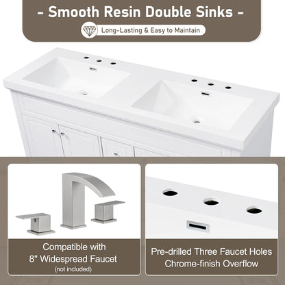 Vanity Top With Undermount Rectangular Double Sinks, Faucet Holes - White Noble House