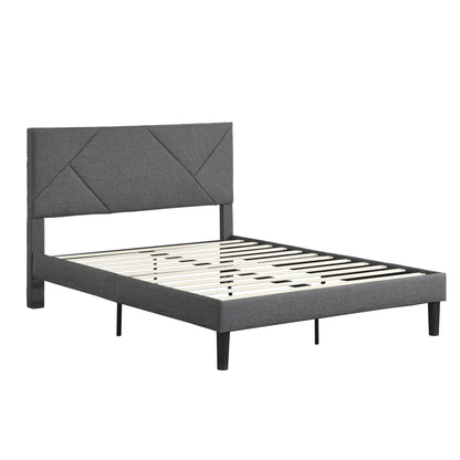 Upholstered Platform Bed Frame With Headboard, Wood Slat Support Home Essentials
