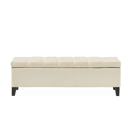 Button Tufted Diamond Stitch Storage Ottoman - Beige Noble House