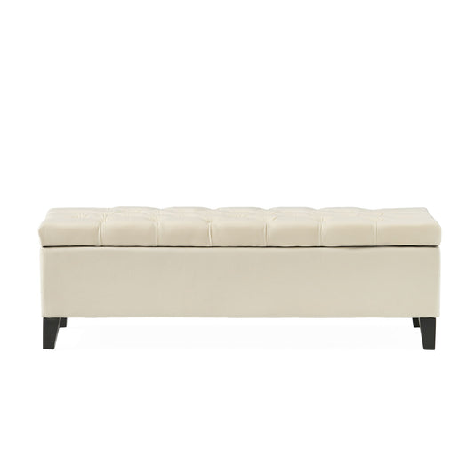 Button Tufted Diamond Stitch Storage Ottoman - Beige Noble House