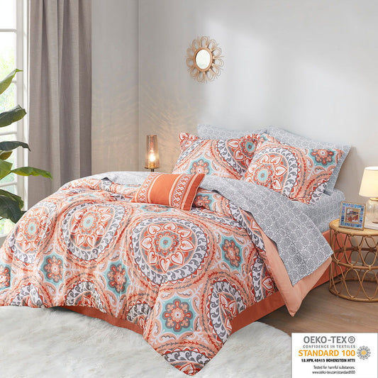 Serenity - King Complete Comforter And Sheet Set - Coral