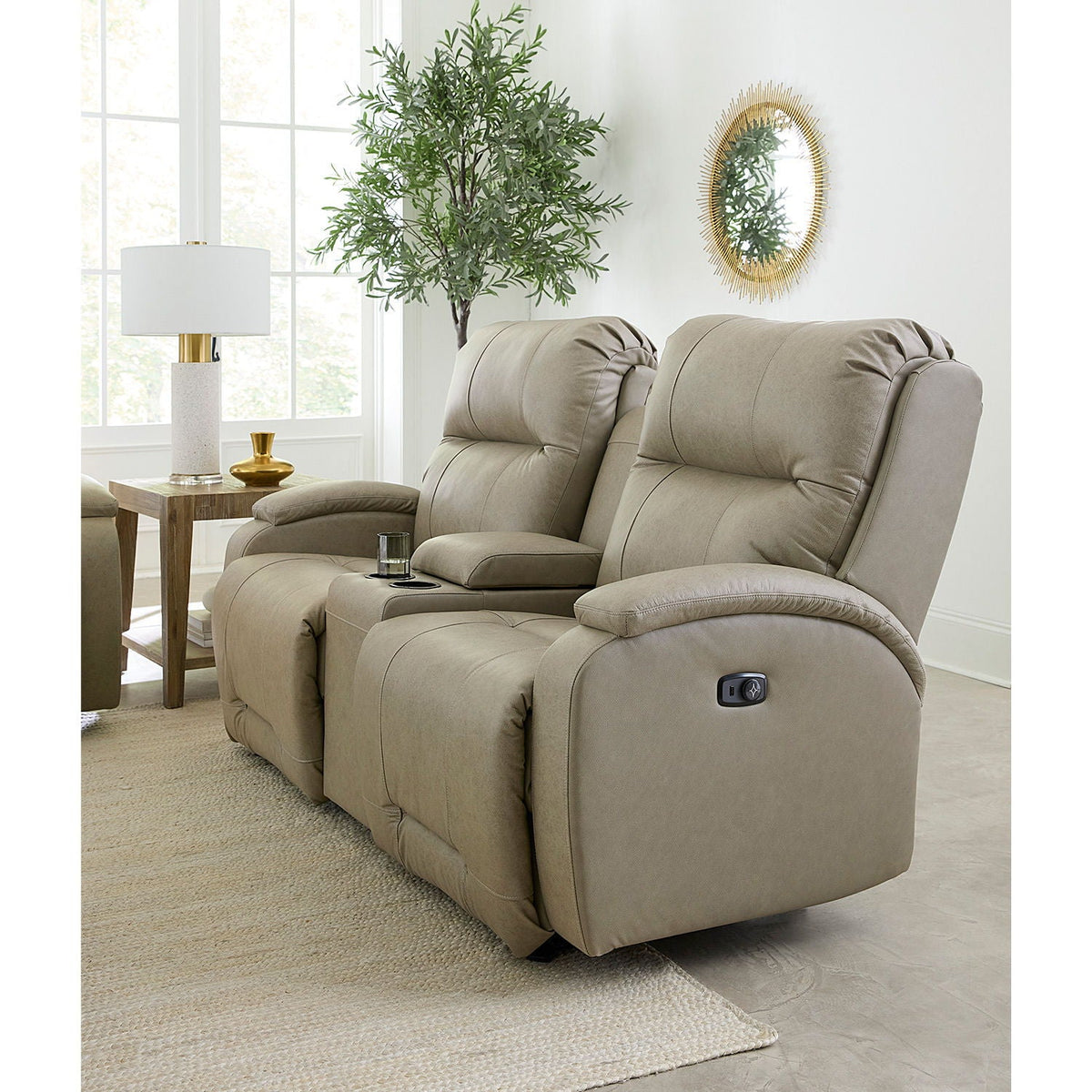 Maverly Leather Power Tilt-Headrest Console Loveseat Best Home Furnishings
