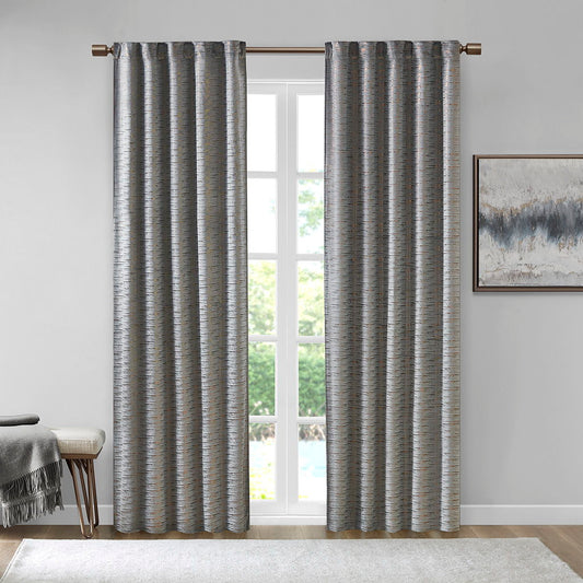 Colt - Room Darkening Metallic Printed Poly Fabric Rod Pocket/Back Tab Window Panel Pair - Gray/Copper