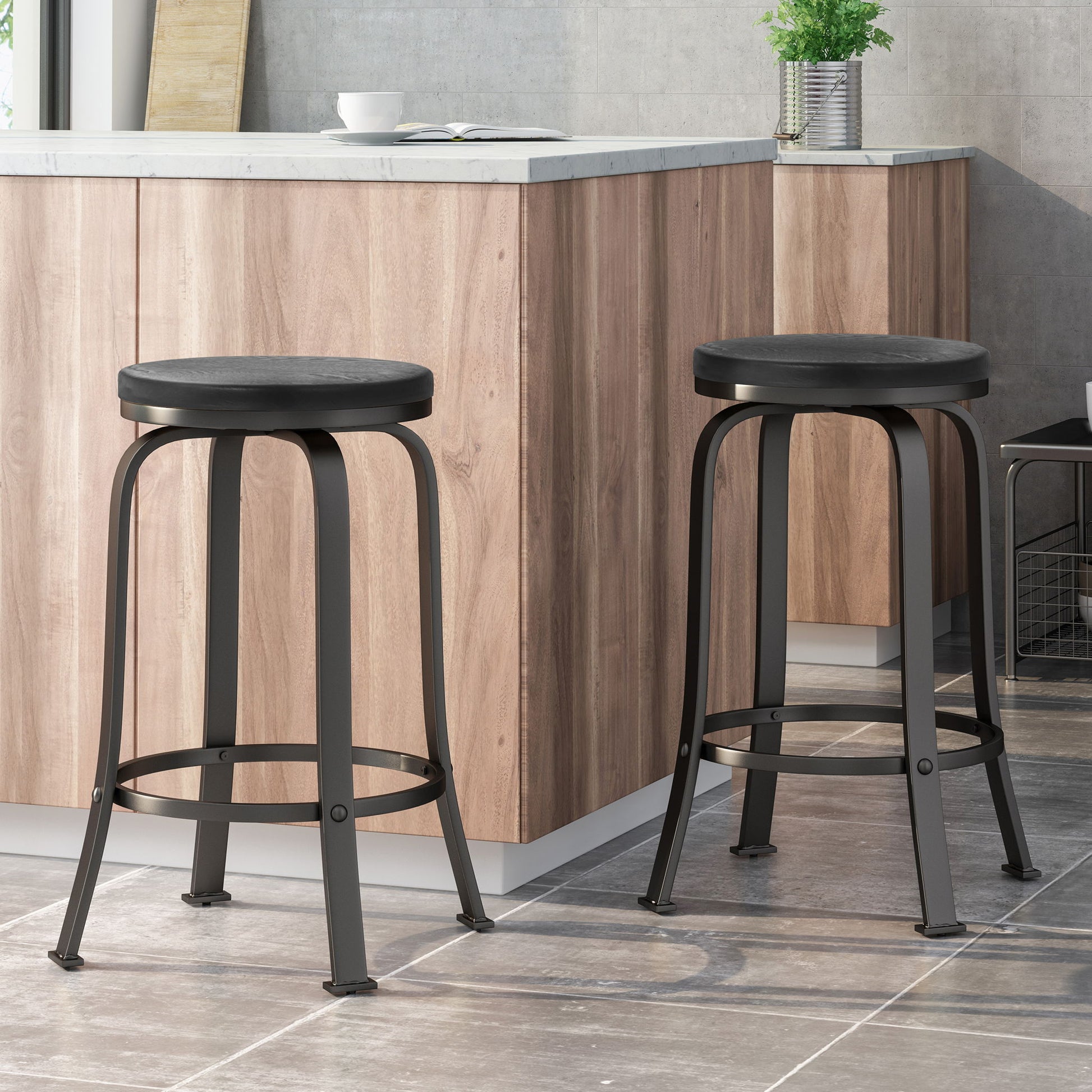 Modern Industrial Counter Stool Set With Swivel Function Noble House