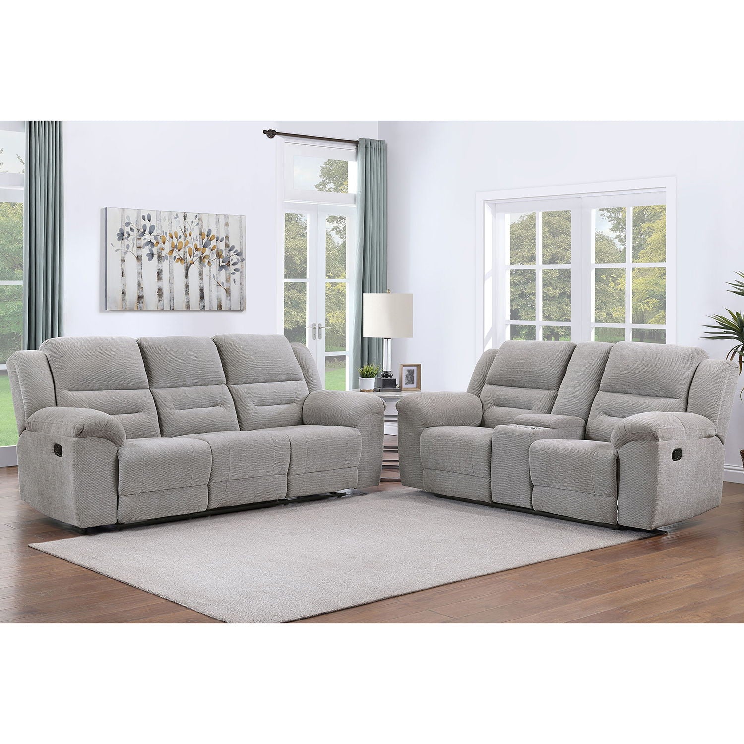 Sebring - 2 Piece Upholstered Reclining Sofa Set With Manual Recline - Gray Furniture Max