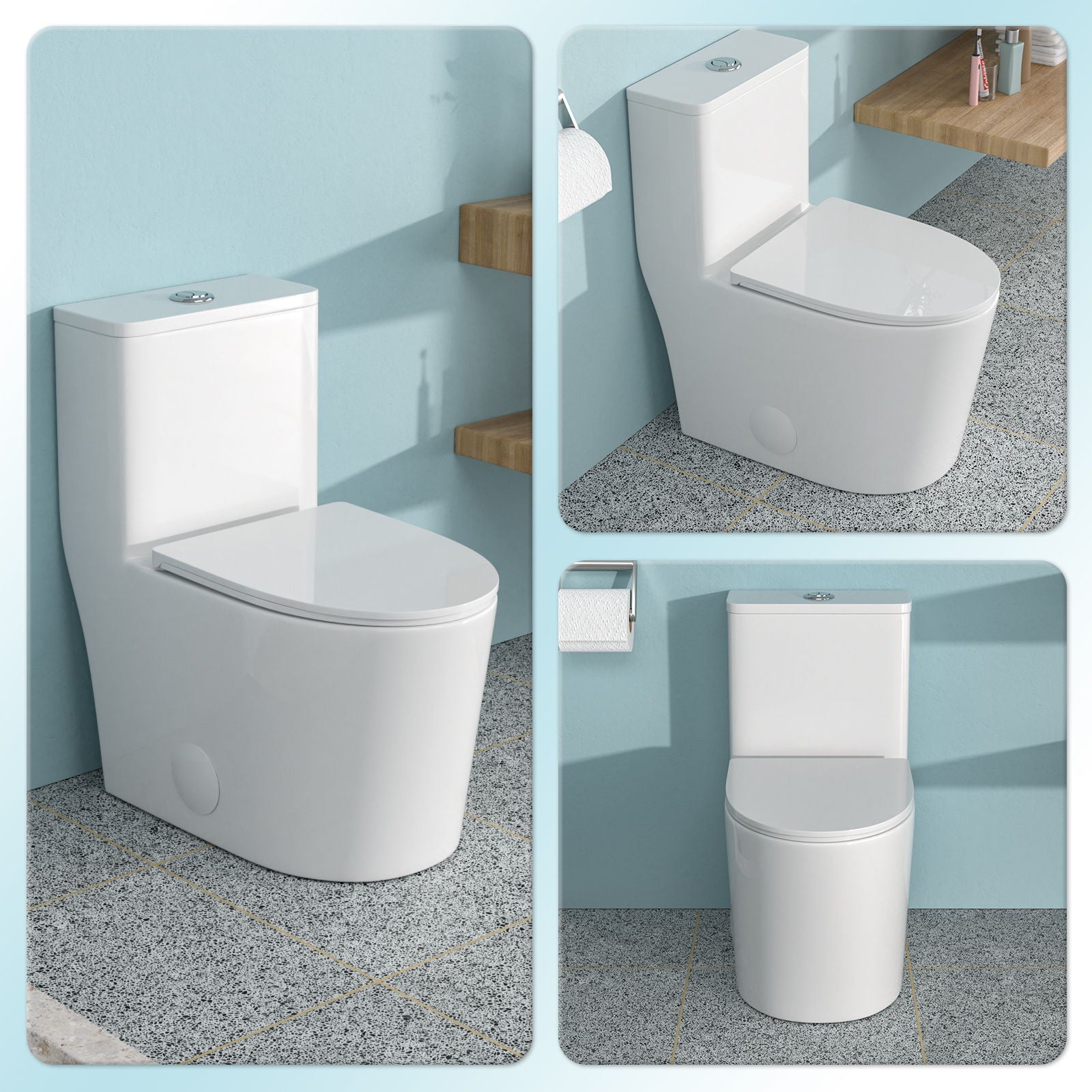 1 Piece Toilet For Bathroom, Soft Closing Seat, Dual Flush 1.1 / 1.6 Gpf - White Daily Nest