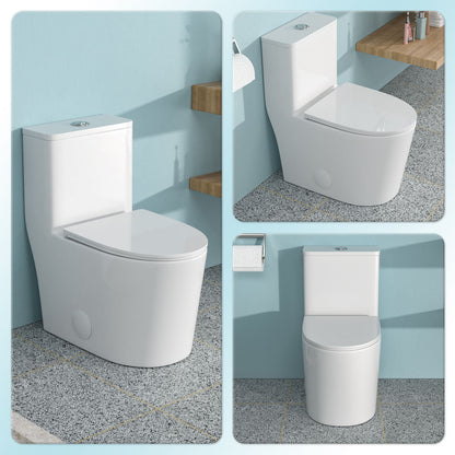 1 Piece Toilet For Bathroom, Soft Closing Seat, Dual Flush 1.1 / 1.6 Gpf - White Daily Nest
