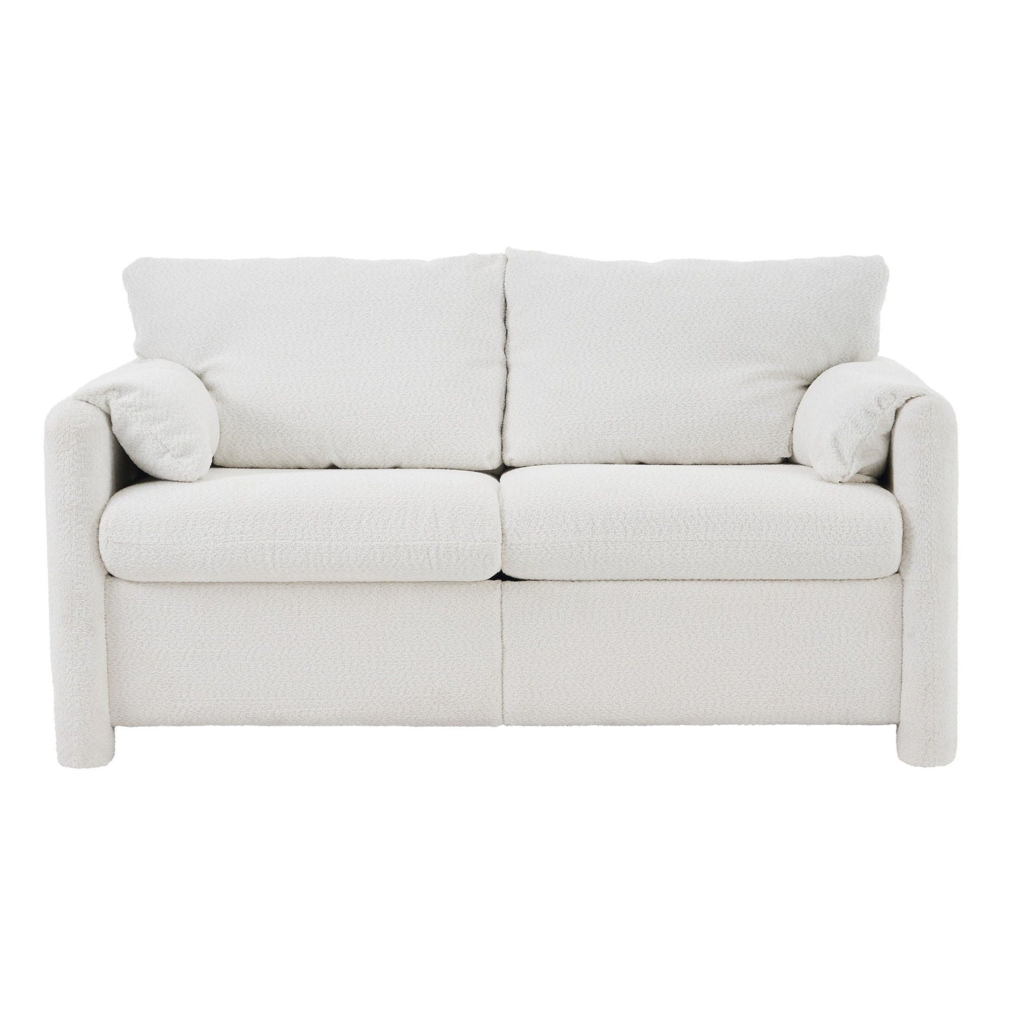 Modern Loveseat Sofa 2 Seater Plush Chenille Fabric Couch With High Density Foam Cushions - Ivory White Home Essentials