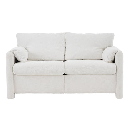 Modern Loveseat Sofa 2 Seater Plush Chenille Fabric Couch With High Density Foam Cushions - Ivory White Home Essentials