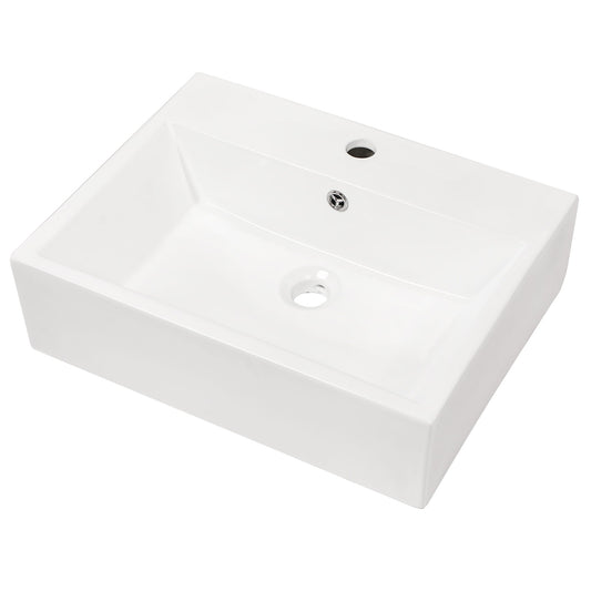 Modern Ceramic Rectangular Wall Mounted Bathroom Sink With Faucet Hole & Overflow Daily Nest