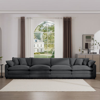 Modern Upholstered 4 Seater Fabric Sofa With Arm And Throw Pillows Home Essentials