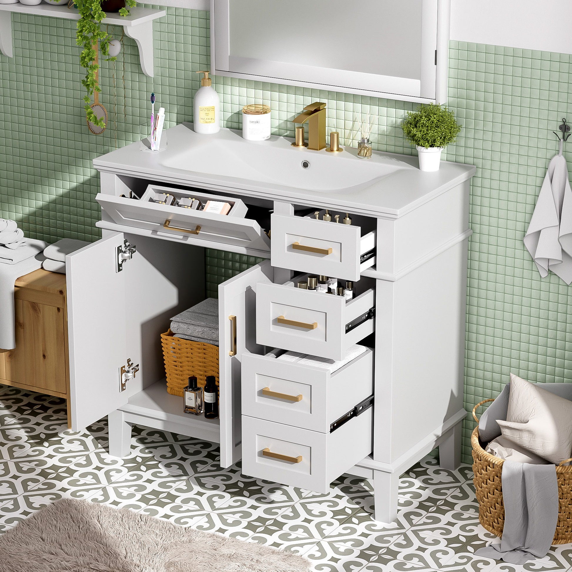 Modern Bathroom Vanity With Ceramic Sink, Soft Close Storage Cabinet Hearth and Haven