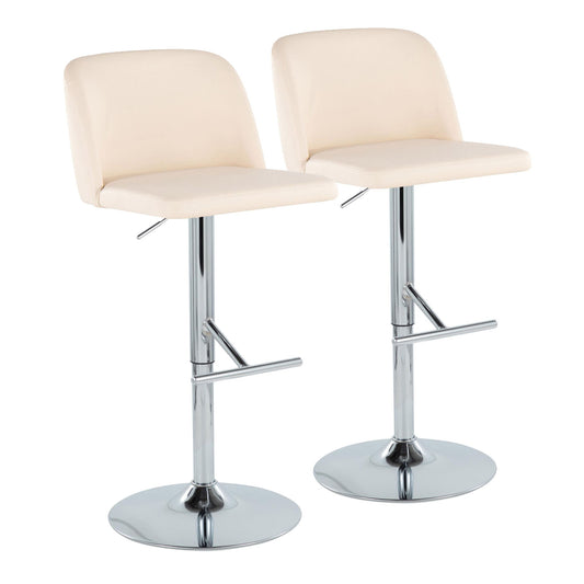 Toriano - Contemporary Adjustable Barstool With Swivel With Straight T Footrest (Set of 2) - Cream / Chrome Lumi Source