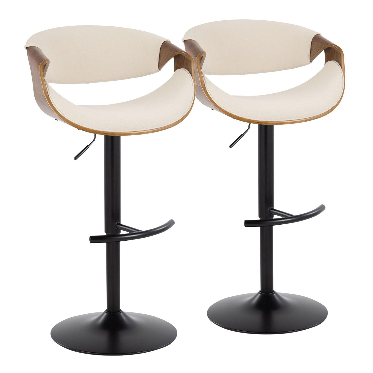 Curvo - Mid Century Modern Adjustable Barstool With Swivel & Rounded T Footrest (Set of 2) Lumi Source