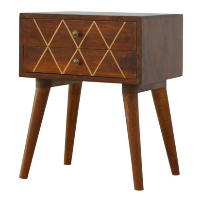 Inlay Geo Brass Bedside Table - Chestnut Artisan Furniture