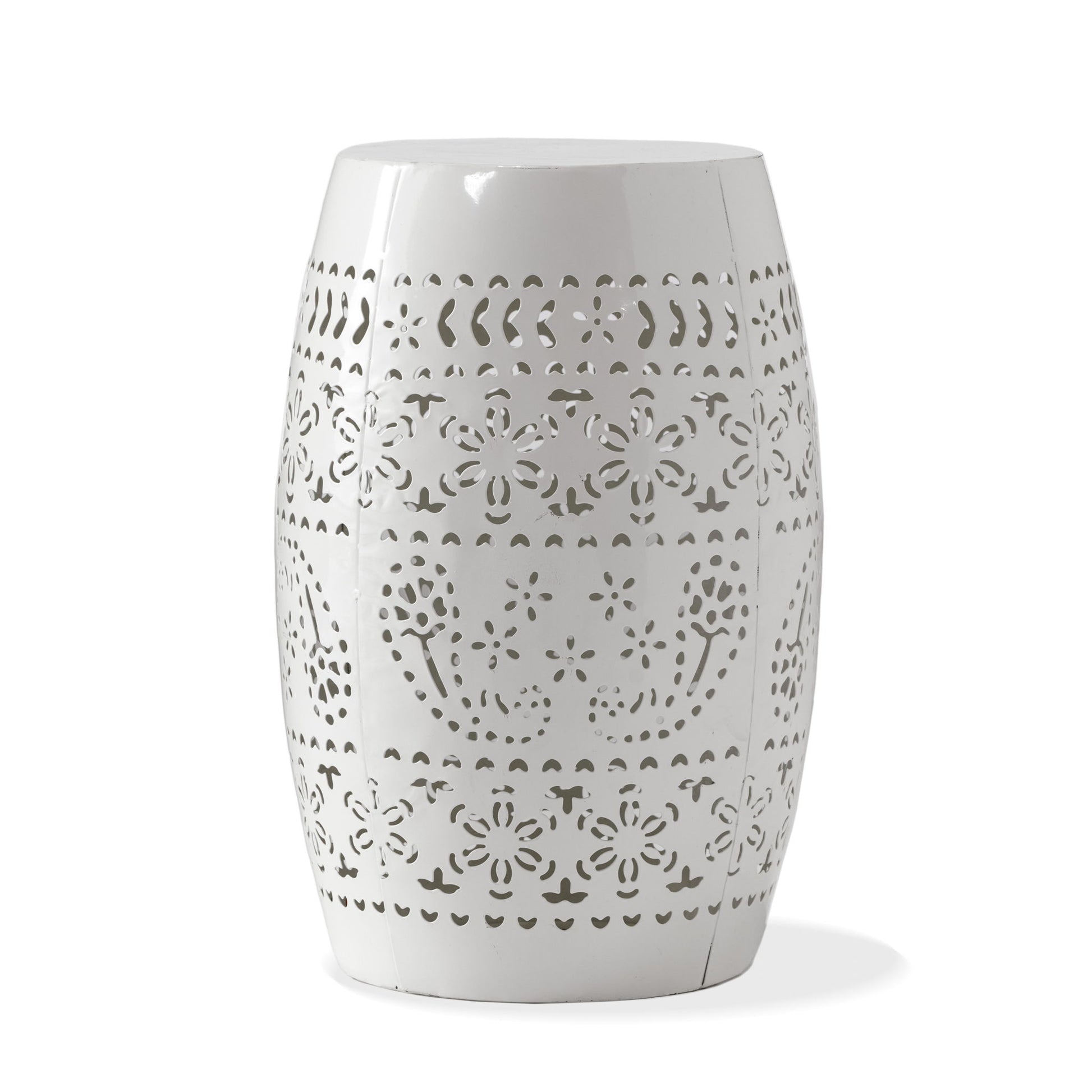 Transitional Ruby - Side Table With Lace Cut Design - White Noble House