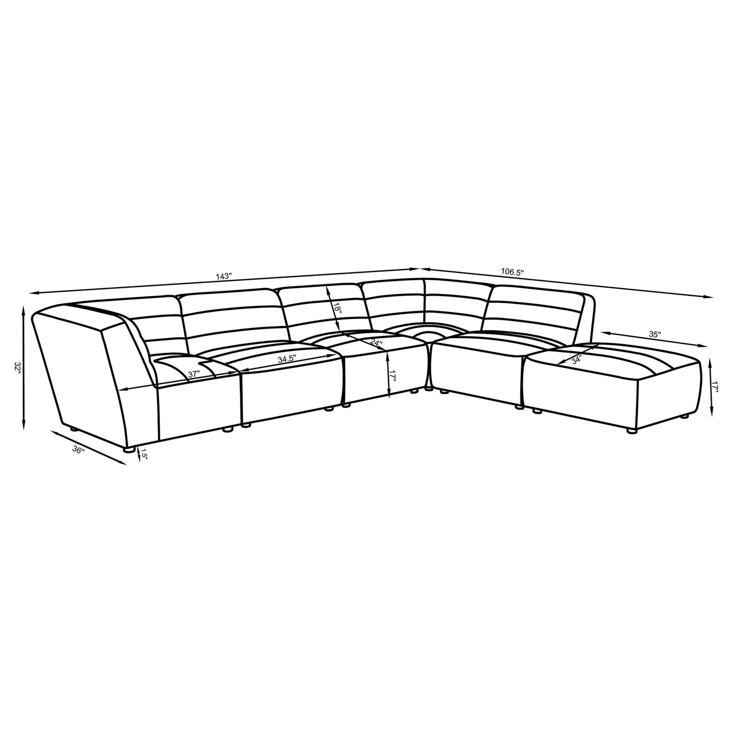 Vincent - 6 Piece Modular Sectional - Charcoal Furniture Max
